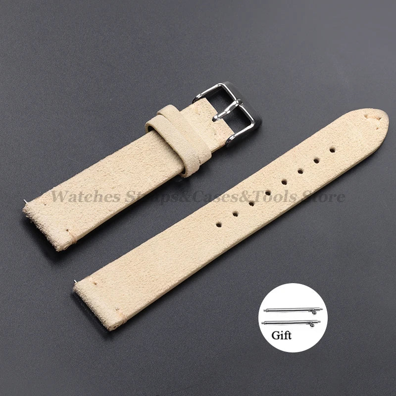 Vintage Genuine Suede Leather Watchband 14mm 16mm 18mm 20mm 22mm for Omega for Seiko Handmade Bracelet Quick Release Watch Strap