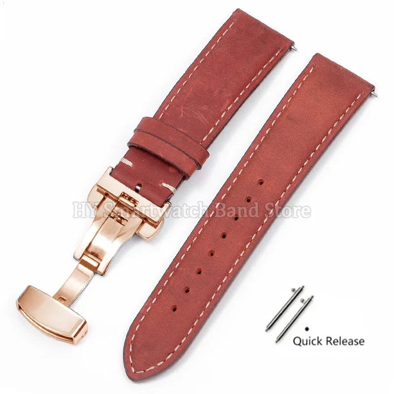 14mm 16mm 18mm 20mm 22mm 24mm Cowhide Watch Strap for Rolex for Seiko Quick Release Wrist Band Butterfly Buckle Leather Bracelet