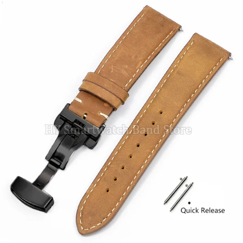 14mm 16mm 18mm 20mm 22mm 24mm Cowhide Watch Strap for Rolex for Seiko Quick Release Wrist Band Butterfly Buckle Leather Bracelet