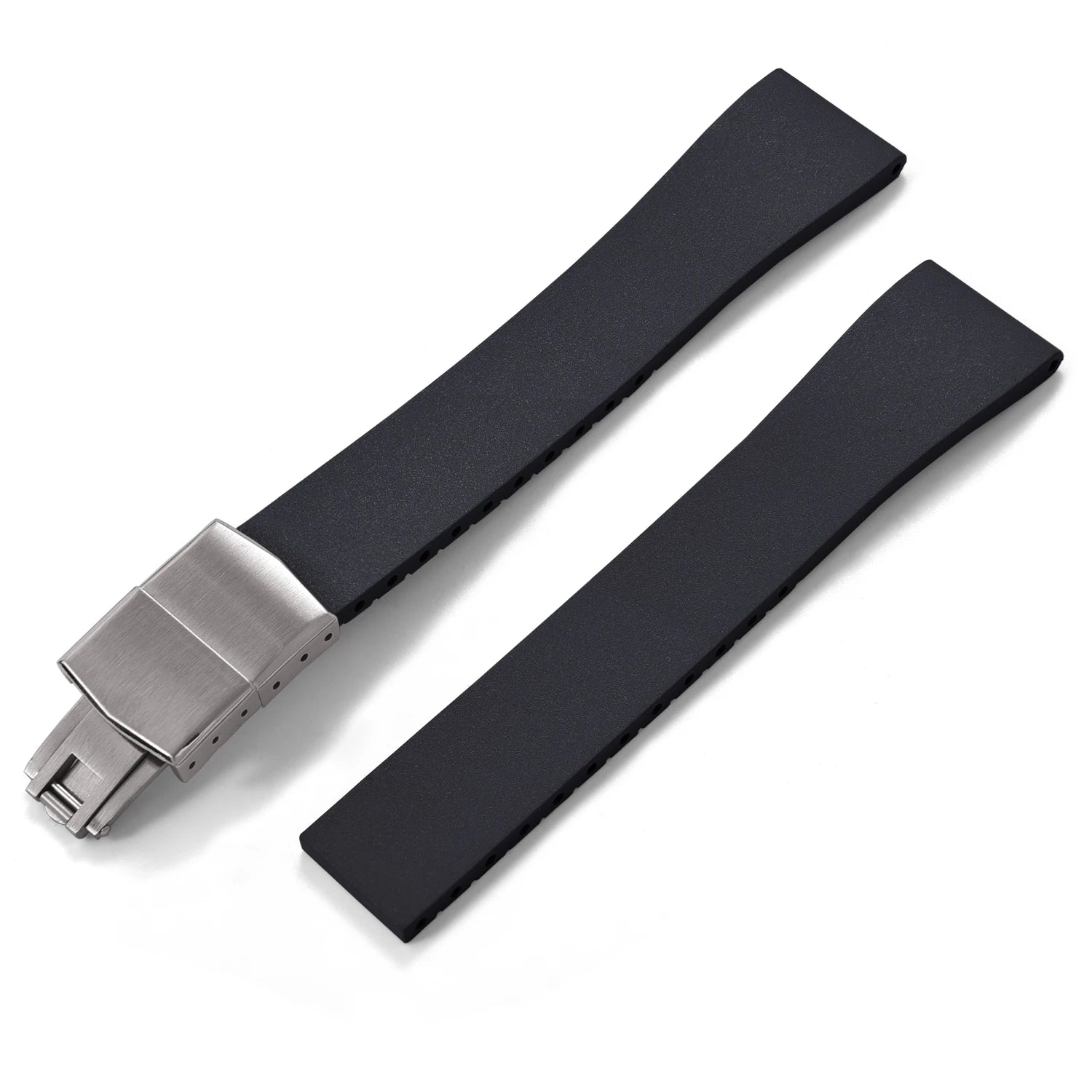 New CTS FKM Rubber Watch Strap 16mm 18mm 19mm 20mm 21mm 22mm FKM CTS Watchband Quick Release Butterfly Silver Buckle Cut-To-Size