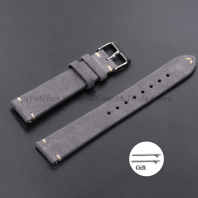 Vintage Genuine Suede Leather Watchband 14mm 16mm 18mm 20mm 22mm for Omega for Seiko Handmade Bracelet Quick Release Watch Strap