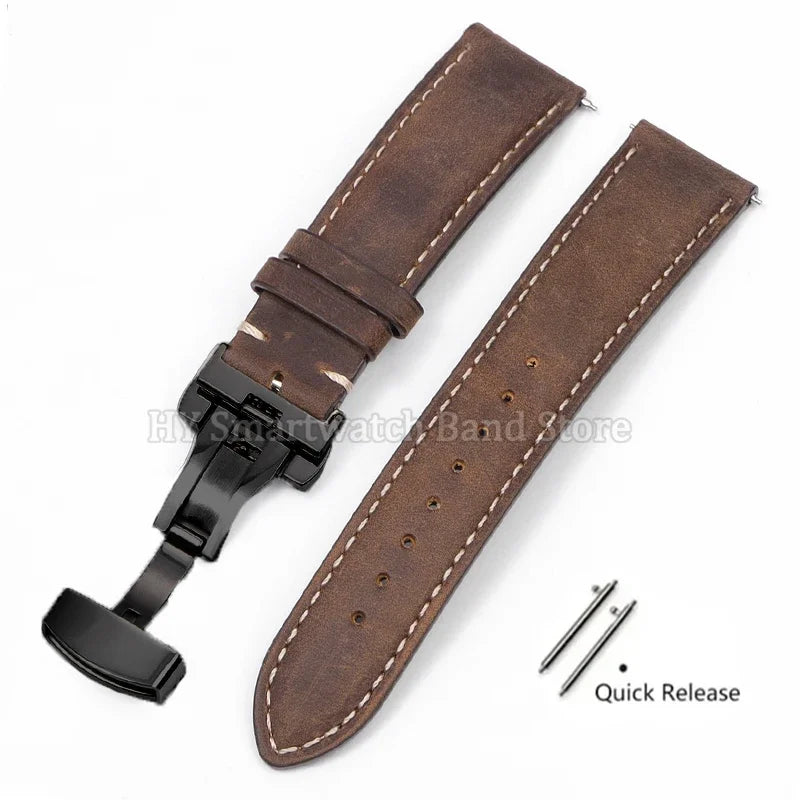 14mm 16mm 18mm 20mm 22mm 24mm Cowhide Watch Strap for Rolex for Seiko Quick Release Wrist Band Butterfly Buckle Leather Bracelet