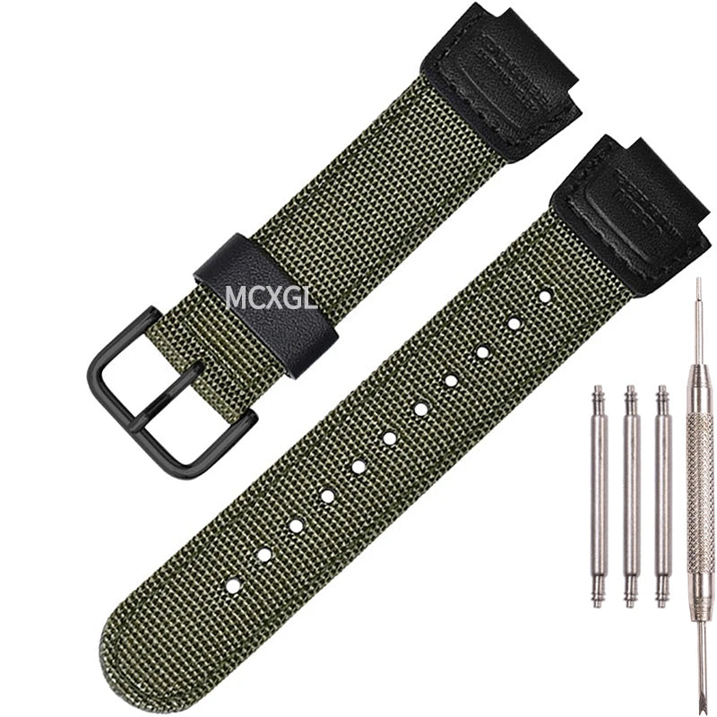 16mm Nylon Leather Strap Suitable for Casio DW5600 GA110 GA2100 AWG-M100 GA-700 Men's Outdoor Sports Watch Band Accessories
