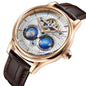 SEAKOSS 47mm Double Earth Rotating Men's Mechanical Watch Automatic Movement Flywheel Wristwatches 5Bar Waterproof Leather Strap