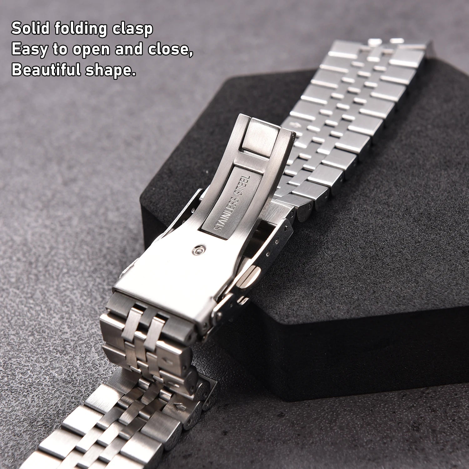 High Quality Full Solid Stainless Steel Watch Band - 20mm 22mm Flat Interface Metal Strap with Folding Buckle For Jubilee Men Wo