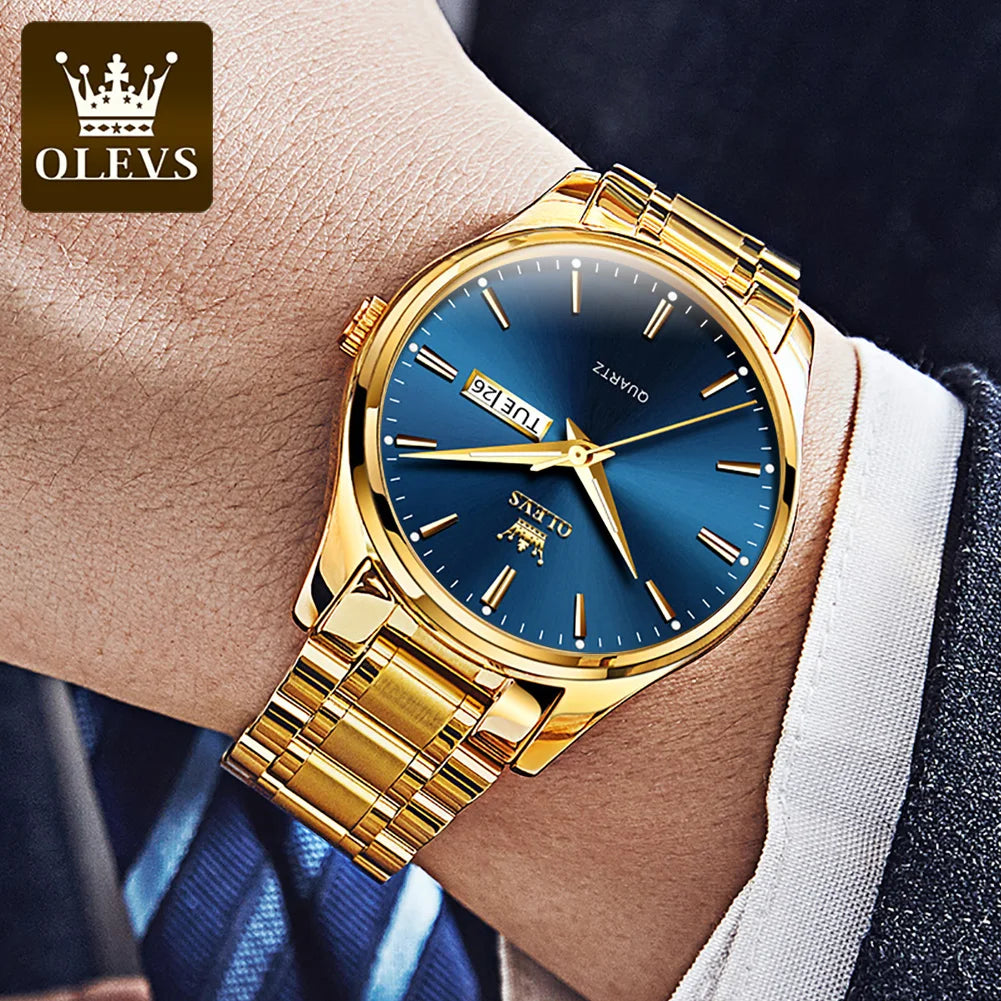 OLEVS 6898 Men's Watch Luxury Classic Stainless Steel Waterproof Luminescent Quartz Watch Business Brand Date Week Display Watch