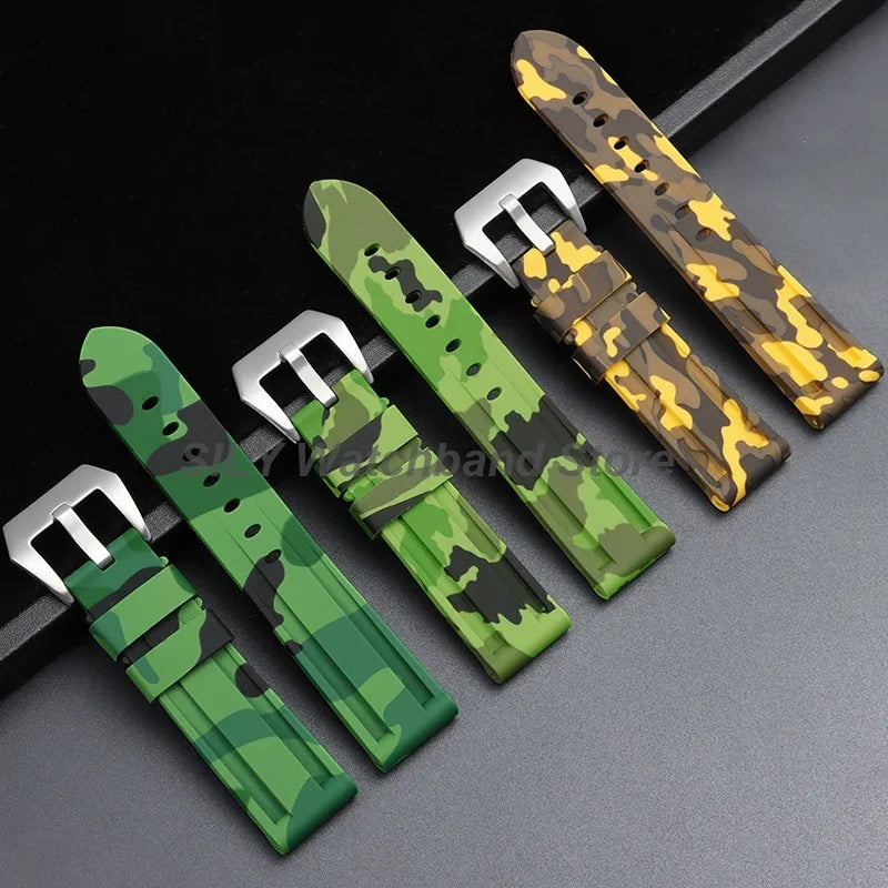 Camouflage Soft Silicone Strap 20/22mm 24mm 26mm Rubber Watch Band for Panerai for Casio for Omega Waterproof Men Sport Bracelet