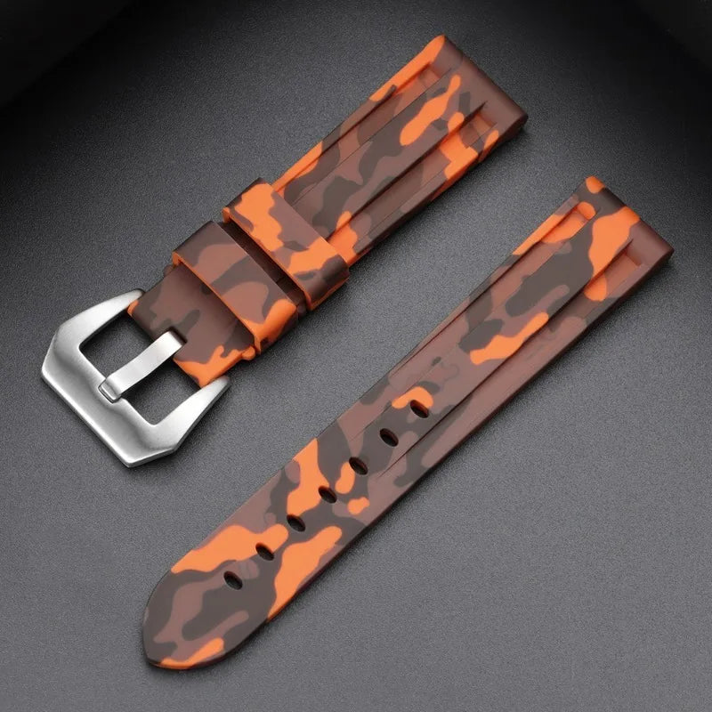 Camouflage Soft Silicone Strap 20/22mm 24mm 26mm Rubber Watch Band for Panerai for Casio for Omega Waterproof Men Sport Bracelet