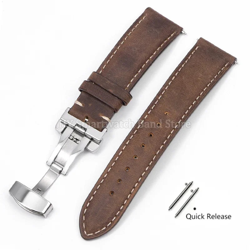 14mm 16mm 18mm 20mm 22mm 24mm Cowhide Watch Strap for Rolex for Seiko Quick Release Wrist Band Butterfly Buckle Leather Bracelet
