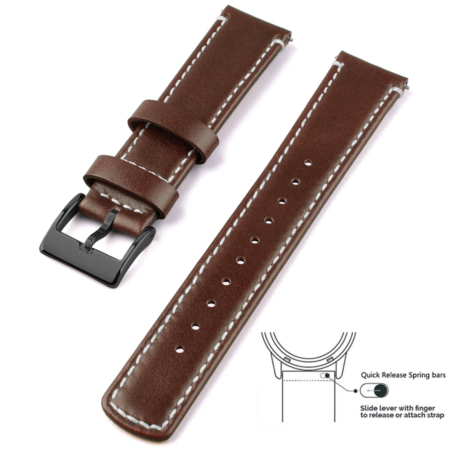 Top Grain Genuine Leather Watch Band, Quick Release 20mm/22mm Watch Strap,  Fits Samsung Galaxy Watch, Men and Women Watch band