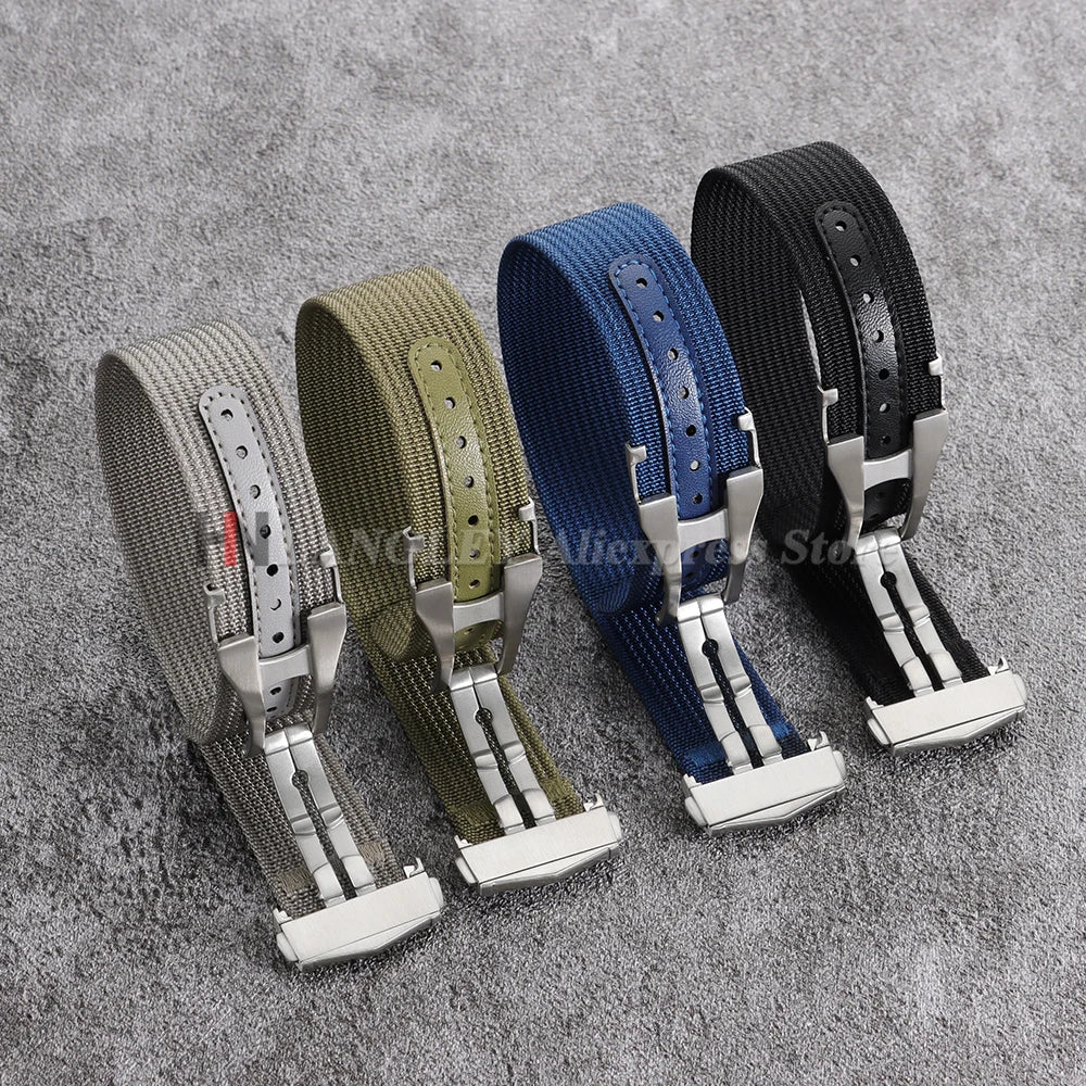 Premium Ribbed Nylon Watch Bands Deployant Clasp 20mm 22mm Watch Strap for Omega for Swatch MoonSwatch Watch Men Sport Wristband
