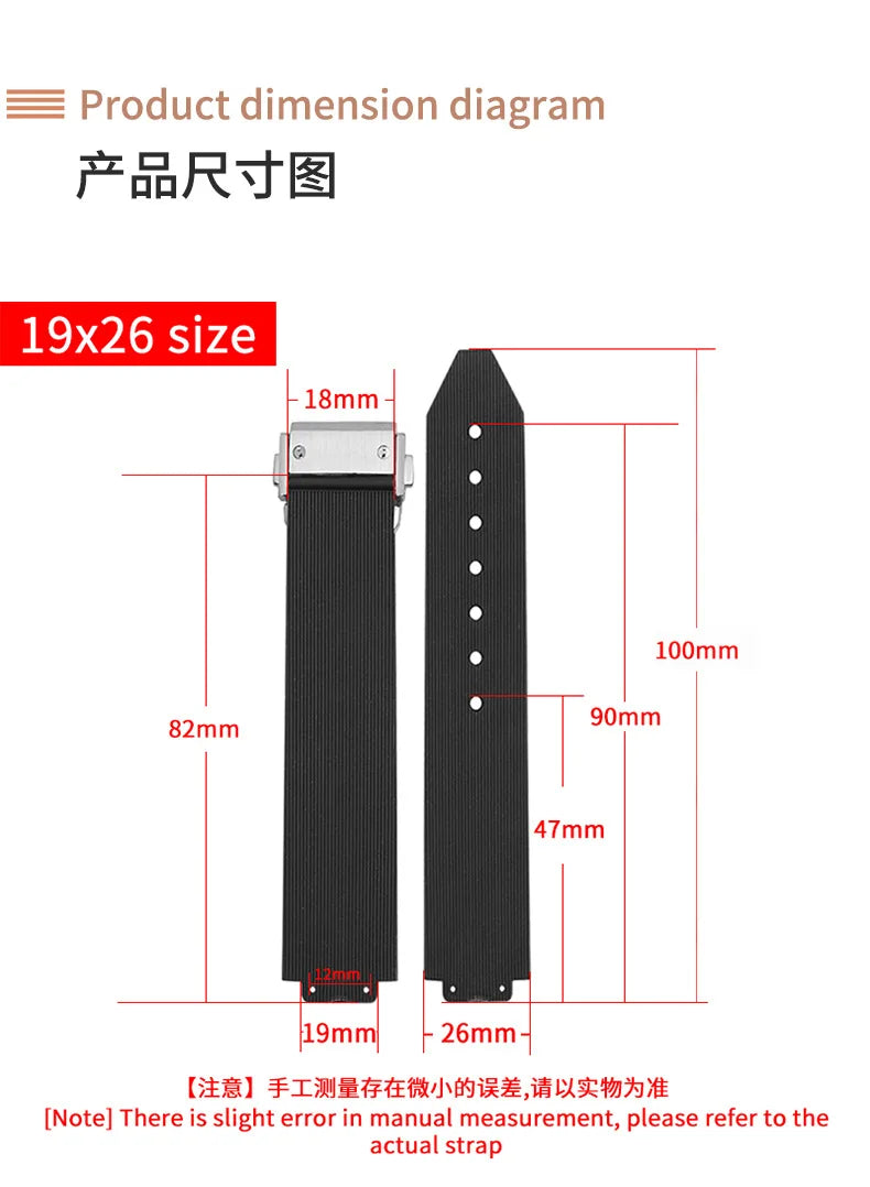 19mmx26mm Silicone Rubber Watch Strap for HUBLOT Classic Fusion Curved End Links Waterproof Men women Watch Strap