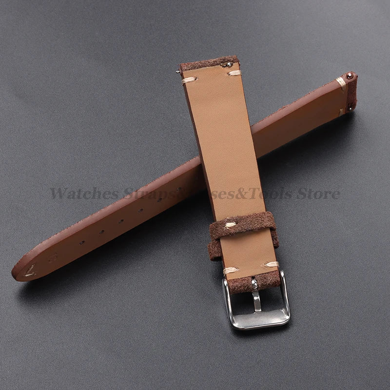 Vintage Genuine Suede Leather Watchband 14mm 16mm 18mm 20mm 22mm for Omega for Seiko Handmade Bracelet Quick Release Watch Strap
