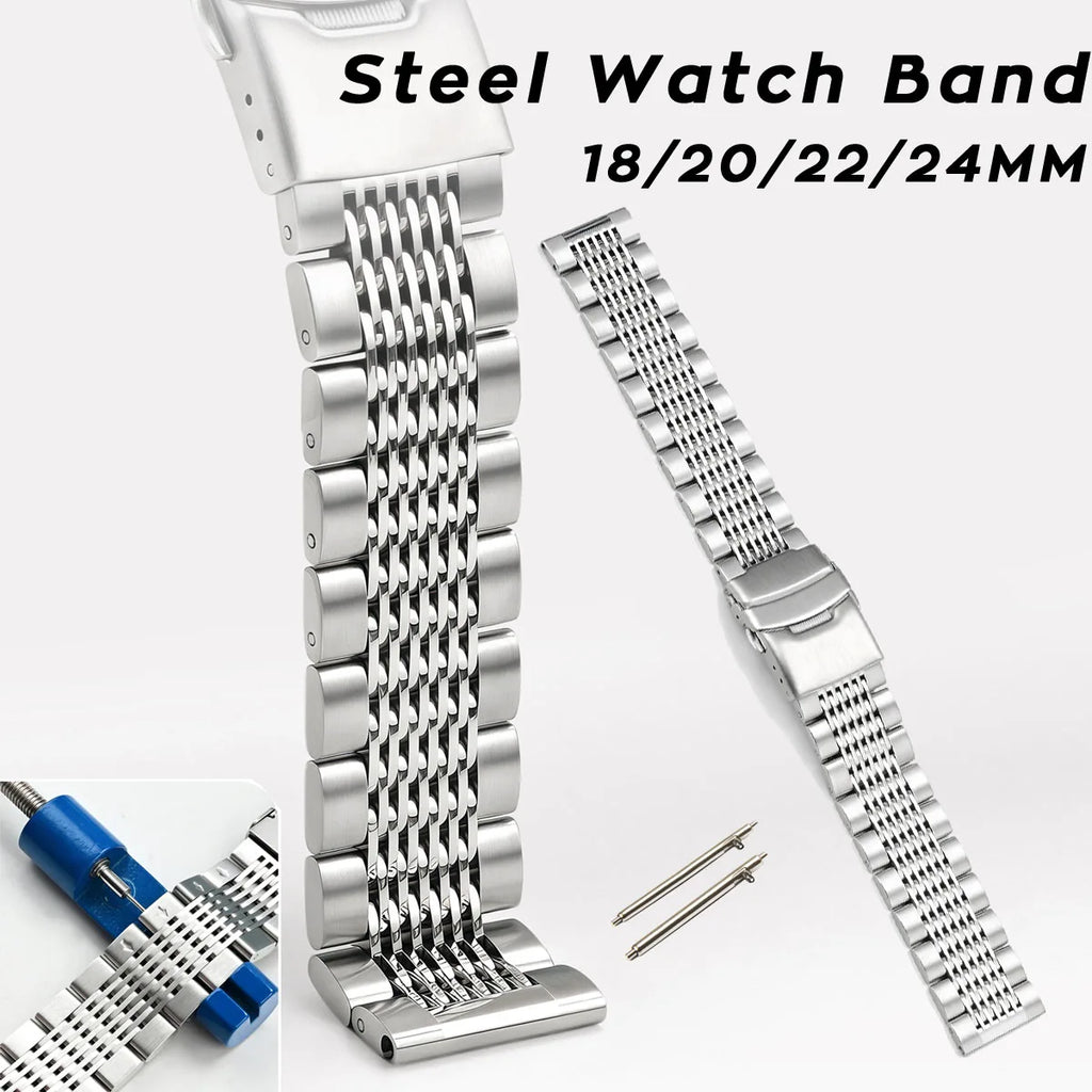 18mm 20mm 22mm 24mm Quick Release Stainless Steel Watch Strap for Men Women Universal Multi Beads Watch Bracelet with Tool