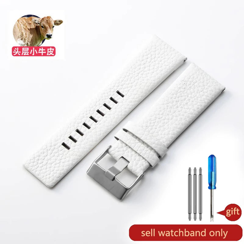 Cow Leather Watch Strap for Diesel Dz4323 1657 4318 DZ7312 DZ7257 Watchband 24 26 28 30mm Watch Bracelet Belt Black Brown White