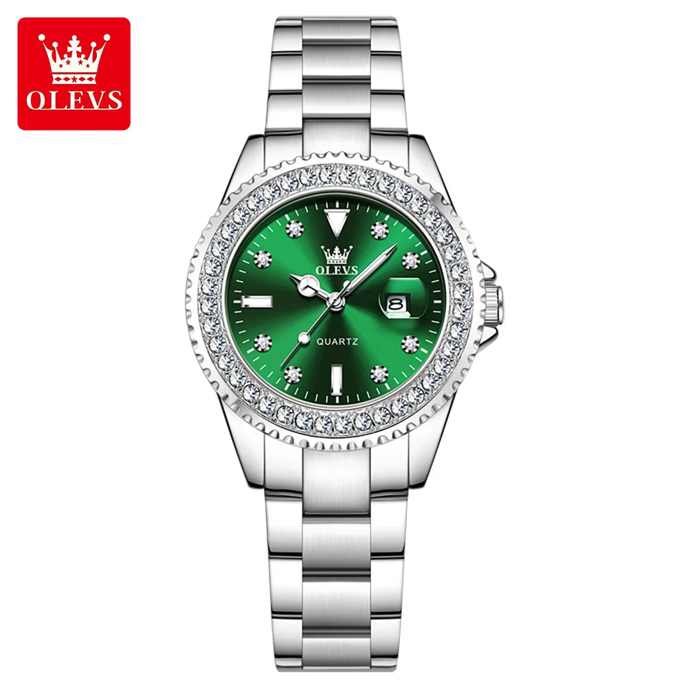OLEVS New Elegant Women Wristwatch Waterproof Luminous Calendar Ladies Watch Stainless Steel Red Quartz Women's Watches Female