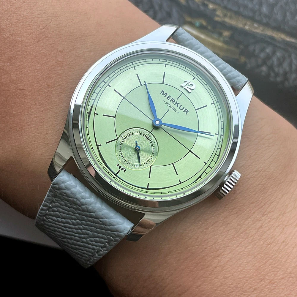 The New MERKUR Cross Line Sector Dial Green Retro Casual Watch for Men Business Series Manual Chorded Watch Relogio Metal