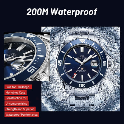 Seagull Ocean Series Stainless Steel Watch Men Business Watch Automatic Mechanical Watch 20Bar Waterproof Diving Diver Watch 523