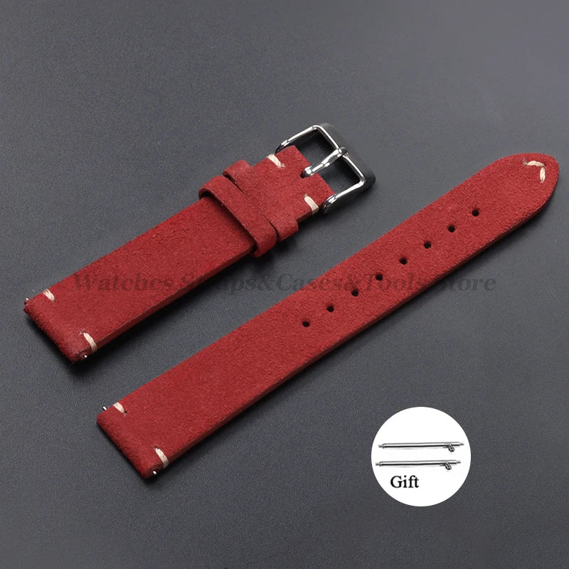 Vintage Genuine Suede Leather Watchband 14mm 16mm 18mm 20mm 22mm for Omega for Seiko Handmade Bracelet Quick Release Watch Strap