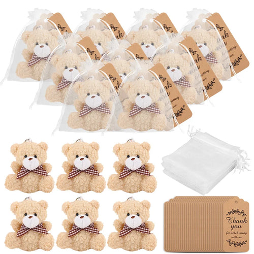 10-30Sets Bear Gift with Organza Bag Thank You Card for Baby Shower Wedding Decoration Supplies Kids Birthday Party Guest Gift
