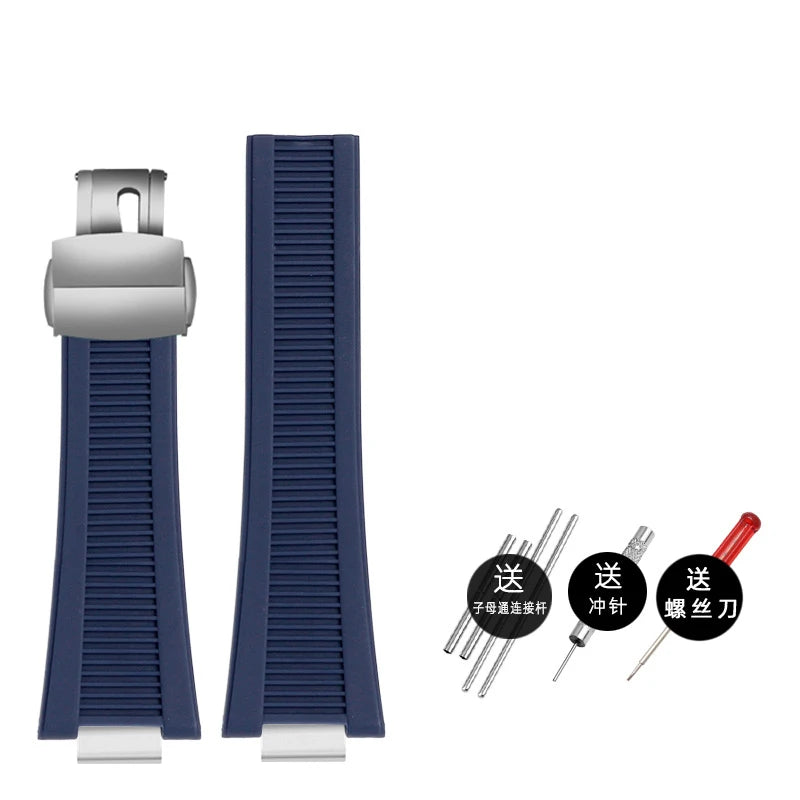 Silicone rubber watch strap 25*13mm High-quality soft stripe black brown gray green men’s watchband For Patek Philippe Nautilus