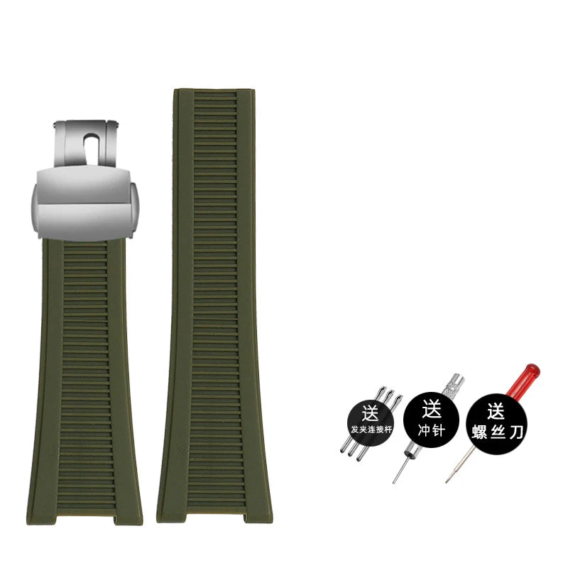 Silicone rubber watch strap 25*13mm High-quality soft stripe black brown gray green men’s watchband For Patek Philippe Nautilus