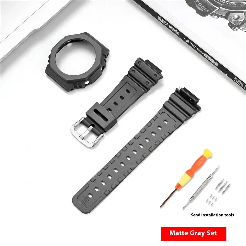 Resin Watch Strap Case Bezel for Casio G-SHOCK GA-2100 GA-2110 Men Sport Waterproof Rubber Watch Band Modifying Kit with tools