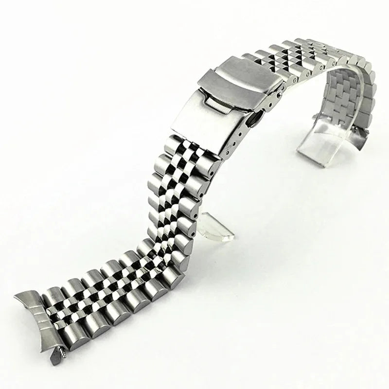 20mm 22mm Solid Stainless Steel Strap Curved End Folding Buckle Men Metal Replacement Band Bracelet Watch Accessories for Seiko