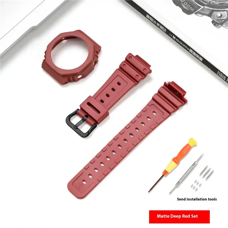 Resin Watch Strap Case Bezel for Casio G-SHOCK GA-2100 GA-2110 Men Sport Waterproof Rubber Watch Band Modifying Kit with tools