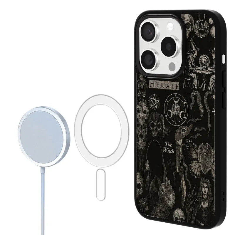 Dark Witchcraft Hekate Skull Phone Case for iPhone 16 15 14 13 12 11 Plus Pro Max Artistic Minimalist Style