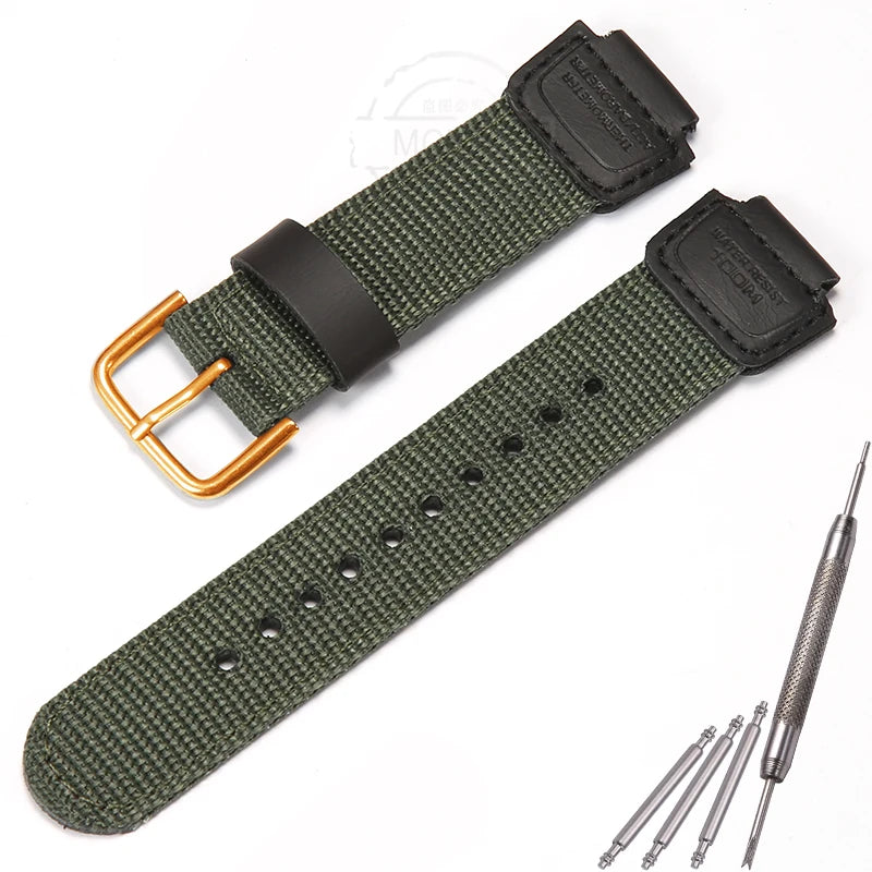 16mm Nylon Leather Strap Suitable for Casio DW5600 GA110 GA2100 AWG-M100 GA-700 Men's Outdoor Sports Watch Band Accessories
