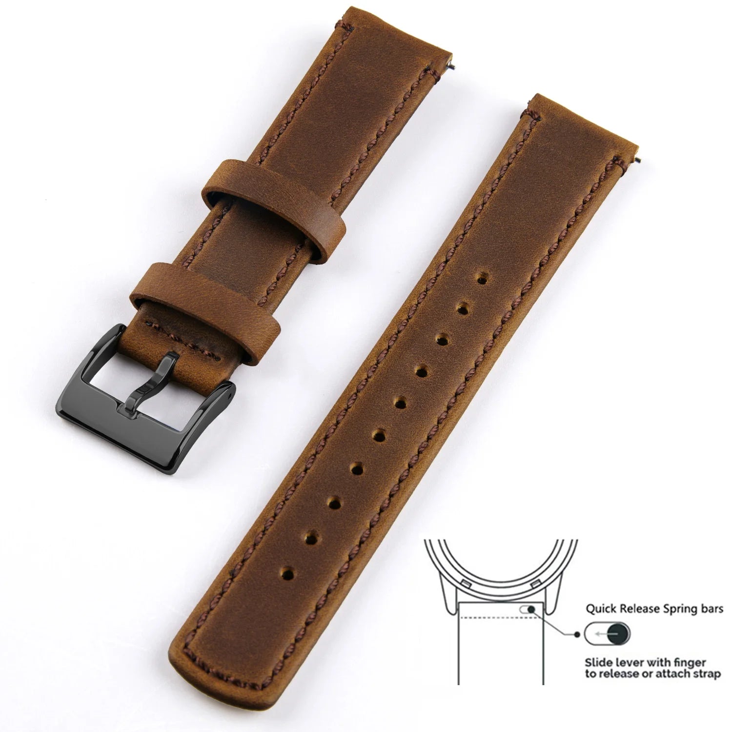 Top Grain Genuine Leather Watch Band, Quick Release 20mm/22mm Watch Strap,  Fits Samsung Galaxy Watch, Men and Women Watch band