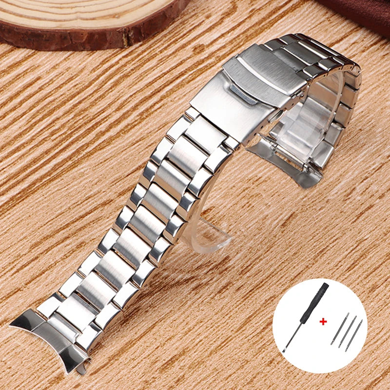 22mm Stainless Steel Strap for Rolex for Seiko Curved End Flat Warch Band Metal Sport Bracelet Universal Replacement Wristband