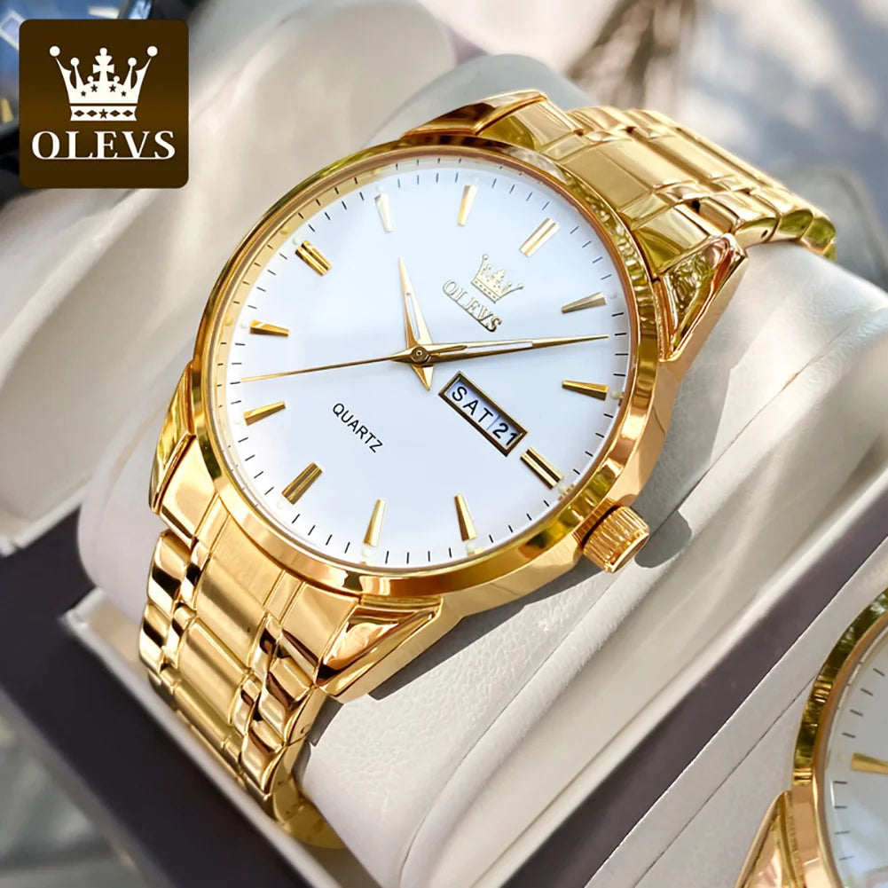 OLEVS 6898 Men's Watch Luxury Classic Stainless Steel Waterproof Luminescent Quartz Watch Business Brand Date Week Display Watch
