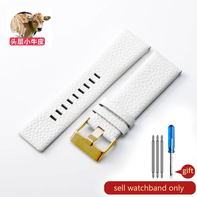 Cow Leather Watch Strap for Diesel Dz4323 1657 4318 DZ7312 DZ7257 Watchband 24 26 28 30mm Watch Bracelet Belt Black Brown White