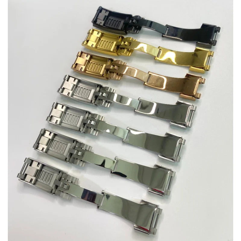 High-Grade Gildelock Watch Buckle - Silver Solid Stainless Steel Adjustable Deployment Clasp for Rolex GMT/Submariner 9x9mm