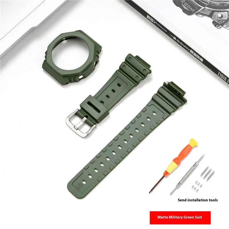 Resin Watch Strap Case Bezel for Casio G-SHOCK GA-2100 GA-2110 Men Sport Waterproof Rubber Watch Band Modifying Kit with tools