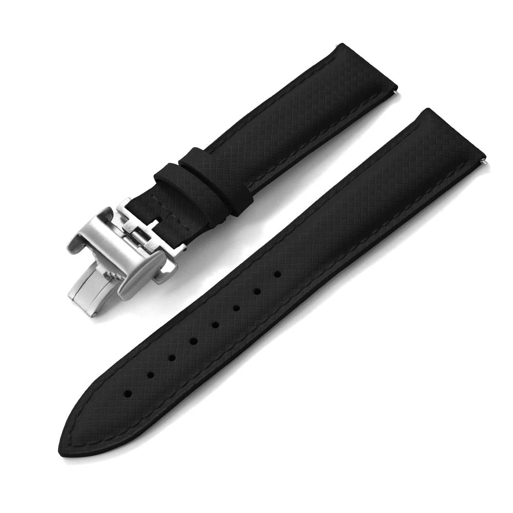 Unisex 18/19/20/22mm Quick Release Watch Bands Tropical Pattern FKM Rubber and Leather Waterproof  Sailcloth Signature Strap