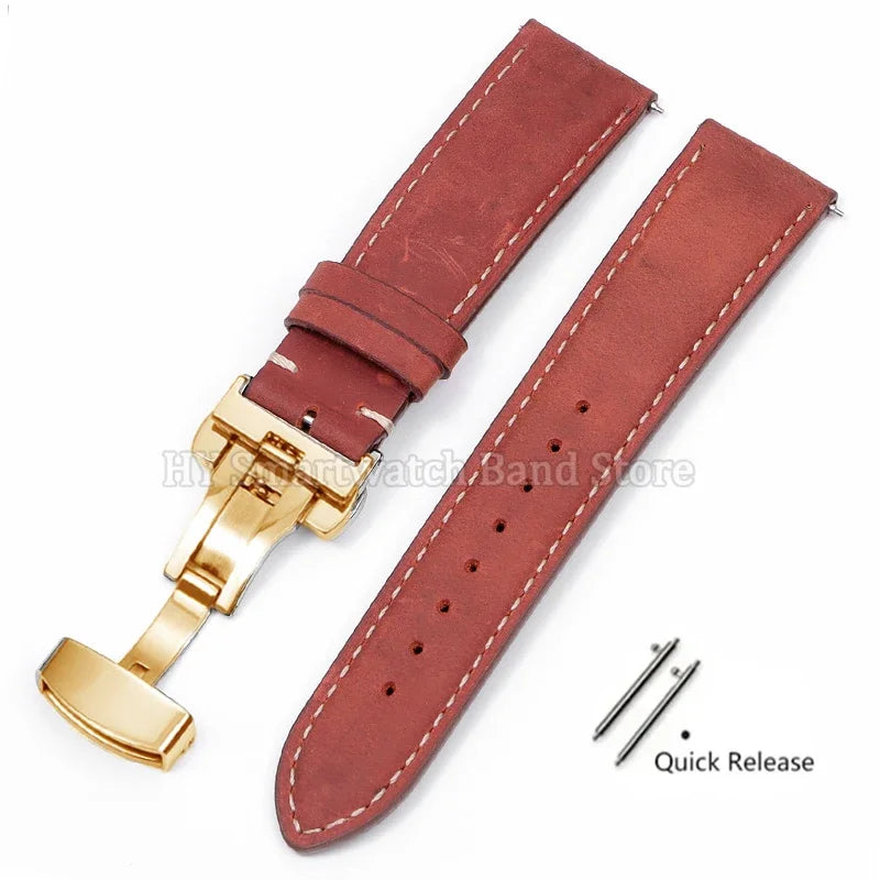 14mm 16mm 18mm 20mm 22mm 24mm Cowhide Watch Strap for Rolex for Seiko Quick Release Wrist Band Butterfly Buckle Leather Bracelet