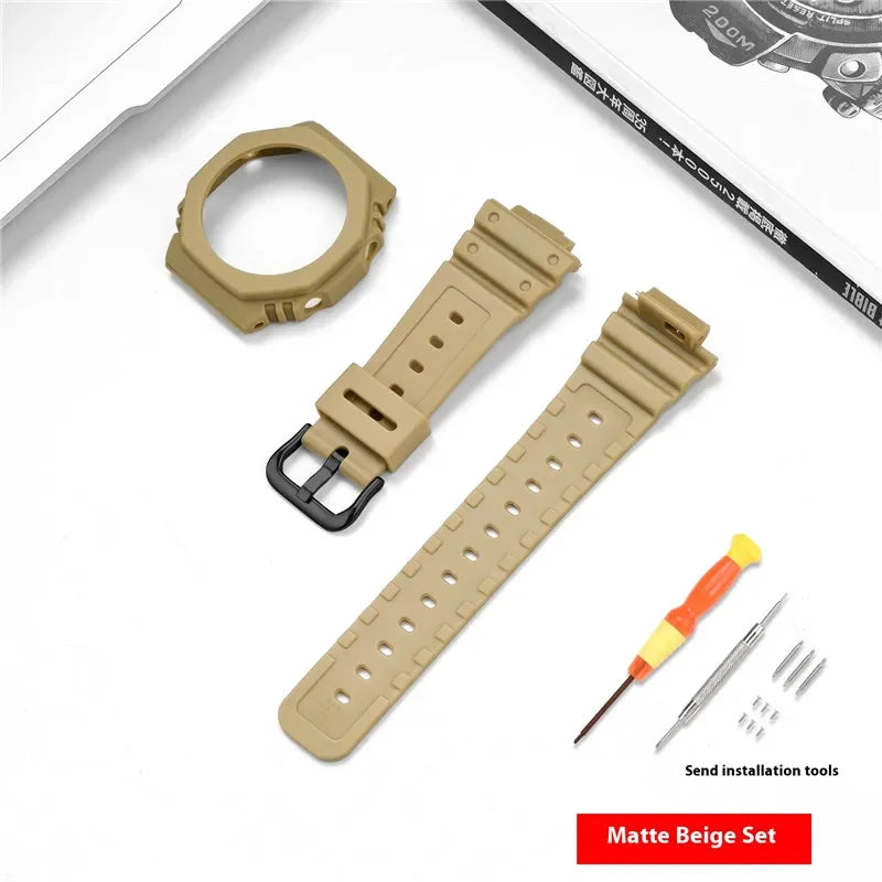Resin Watch Strap Case Bezel for Casio G-SHOCK GA-2100 GA-2110 Men Sport Waterproof Rubber Watch Band Modifying Kit with tools