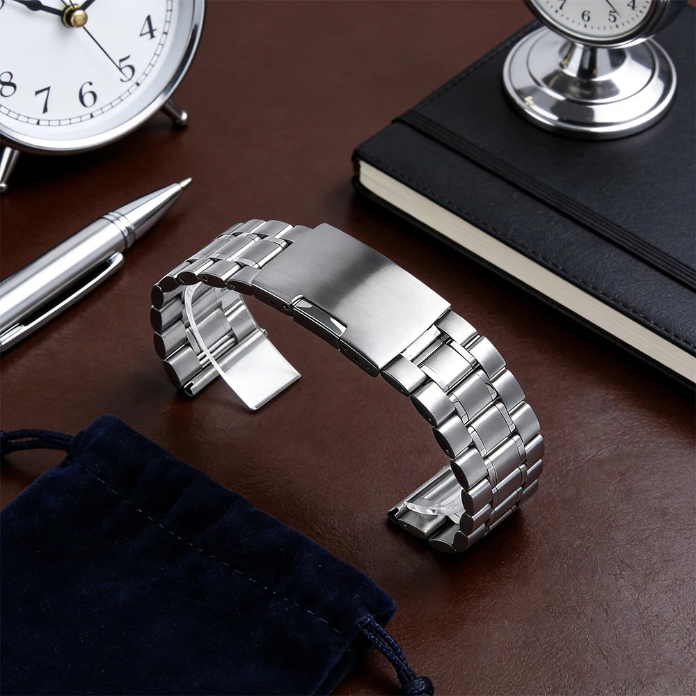 Unisex 14mm 16mm 18mm 19mm 20mm 21mm 22mm 23mm 24mm Stainless Steel Watch Band Flat Bracelet Quick Release Metal Watch Straps