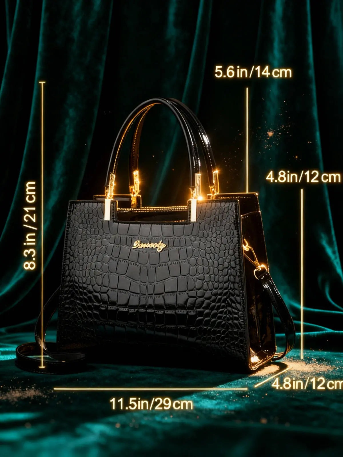 Hoor New York Luxury handbags Shiny Patent Leather Crocodile Pattern Top Handle Handbag Satchel Bags Zipper Medium Tote Bag