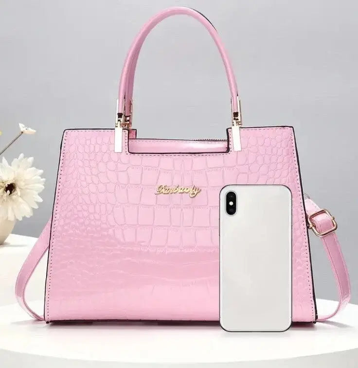 Hoor New York Luxury handbags Shiny Patent Leather Crocodile Pattern Top Handle Handbag Satchel Bags Zipper Medium Tote Bag